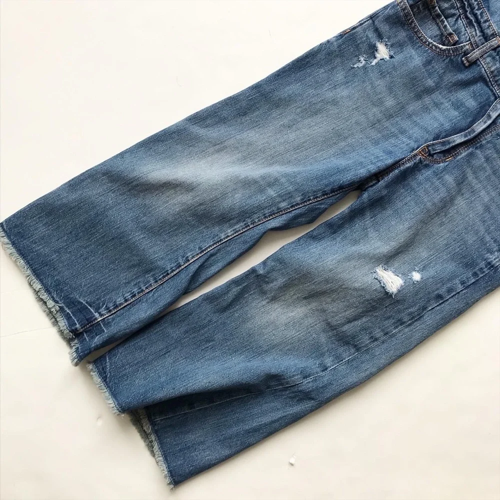 Gapkids distressed raw hem crop denim overalls EUC L(10-11Y)